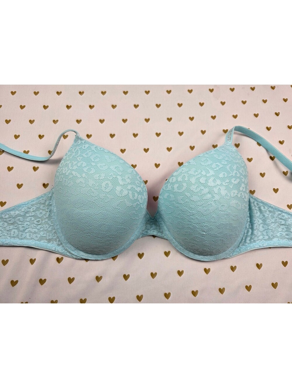 Victorias Secret Leopard Accent PINK Bra 34DD Blue Push Up